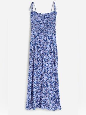 NWT Madewell Smocked Tie-Strap Midi Dress in Blue/Red Floral Size 2